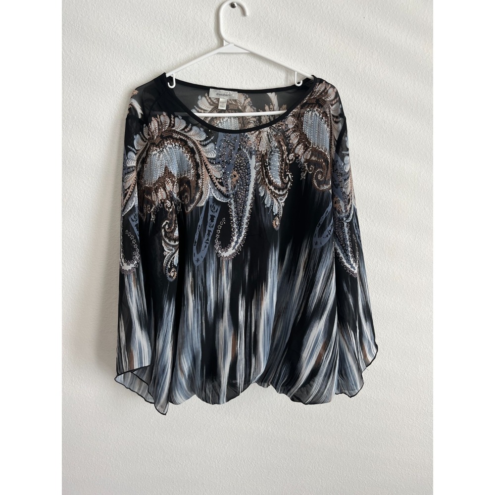 Dressbarn Poncho Top Womens 1X Multicolor Paisley Embellished Boat‎ Neck Modern